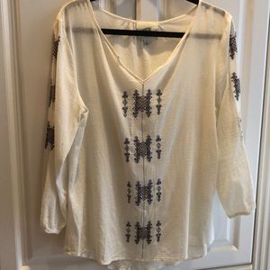 Nurture Bohemian 100% Cotton Gauze V-Neck semi-sheer crystal embroidered blouse